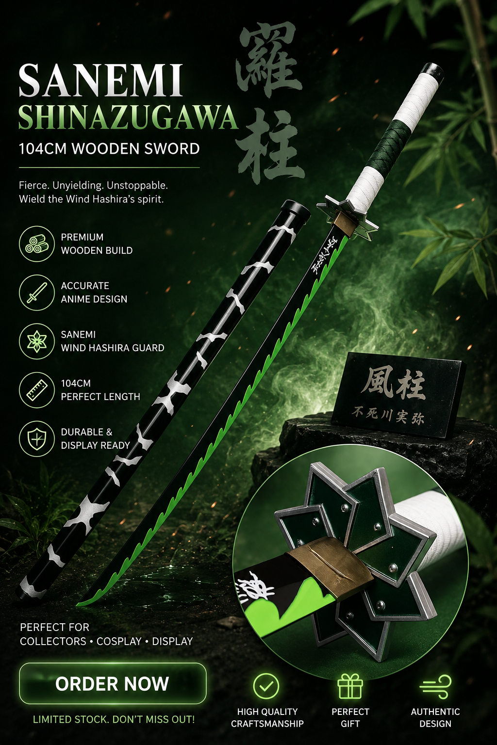 Sanemi Shinazugawa 104cm length wooden sword
